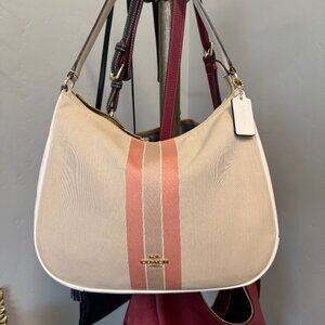 COACH-Like New Varsity Stripe Cream/Khaki Pink Purse/Shoulder Bag